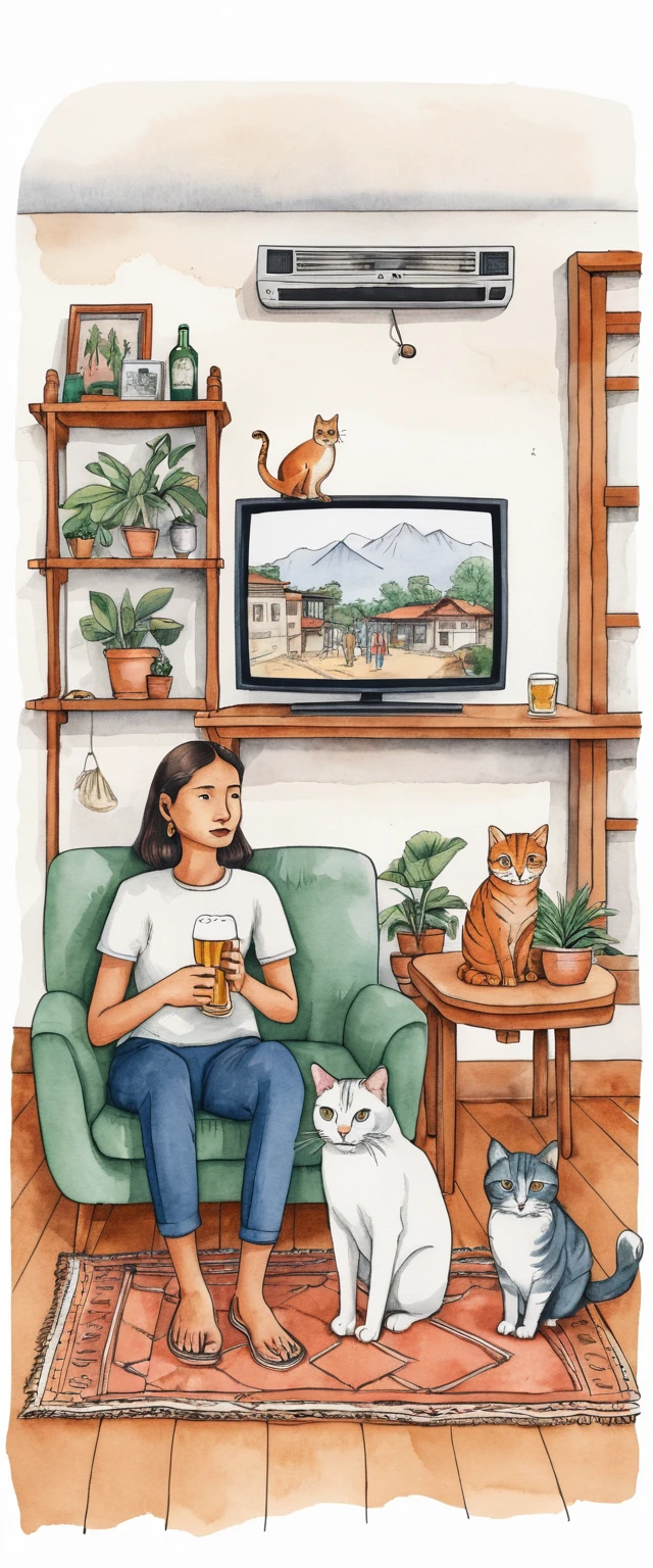 Hand drawn cat illustration with kathmandu inspired aesthetic