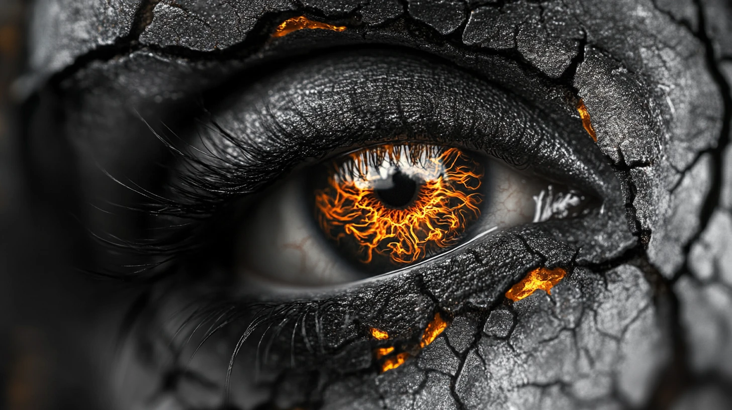 Macro eye with skull shaped iris and gothic ash details
