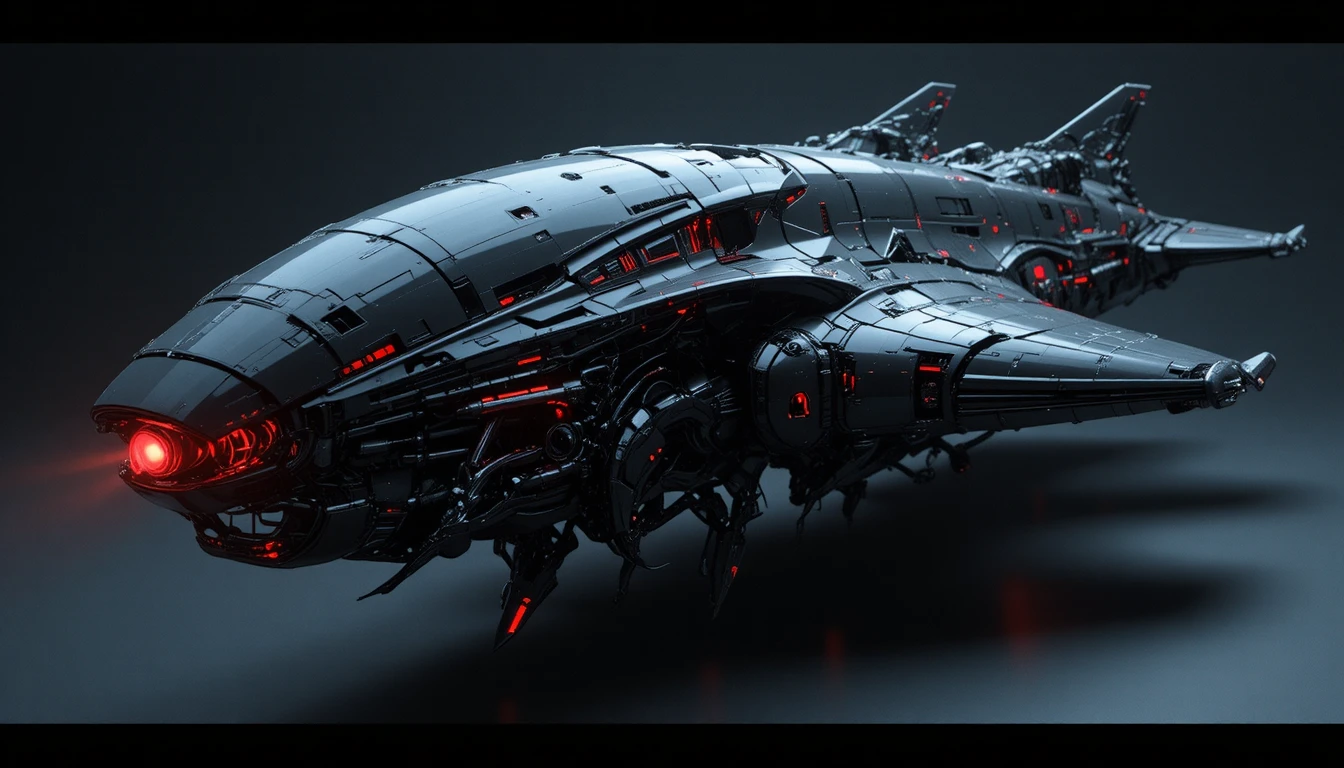 Biomechanical living latex spaceship in dark outer space