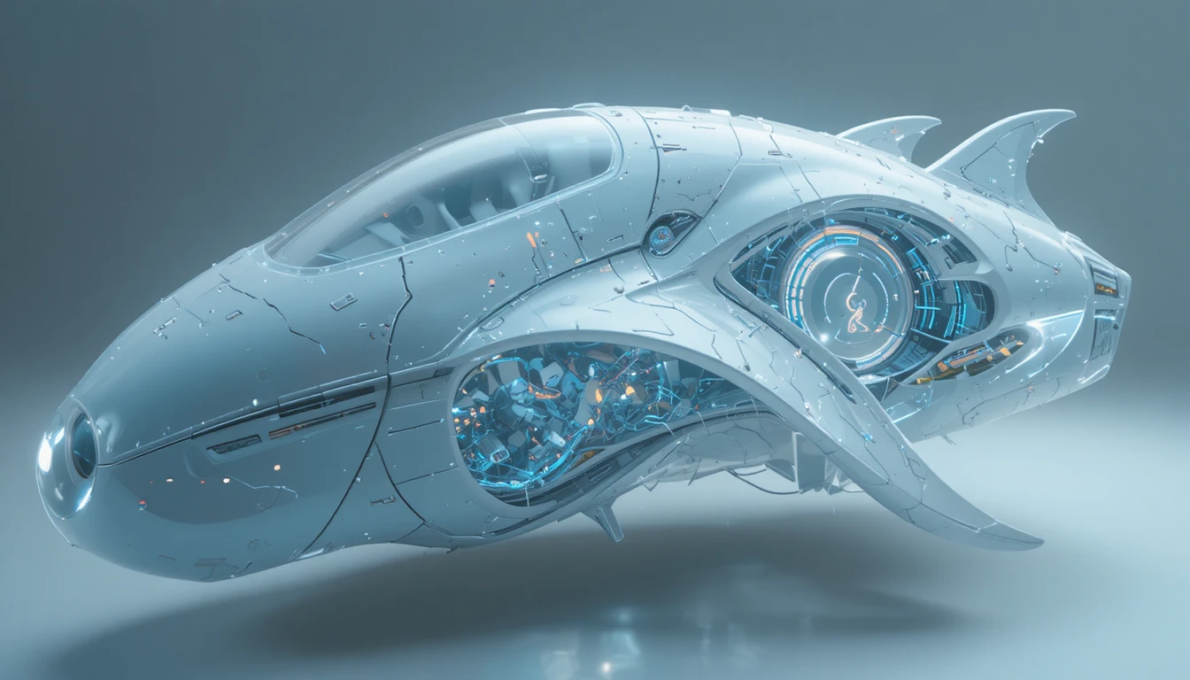 Organic latex starship with glowing translucent bioengineered hull