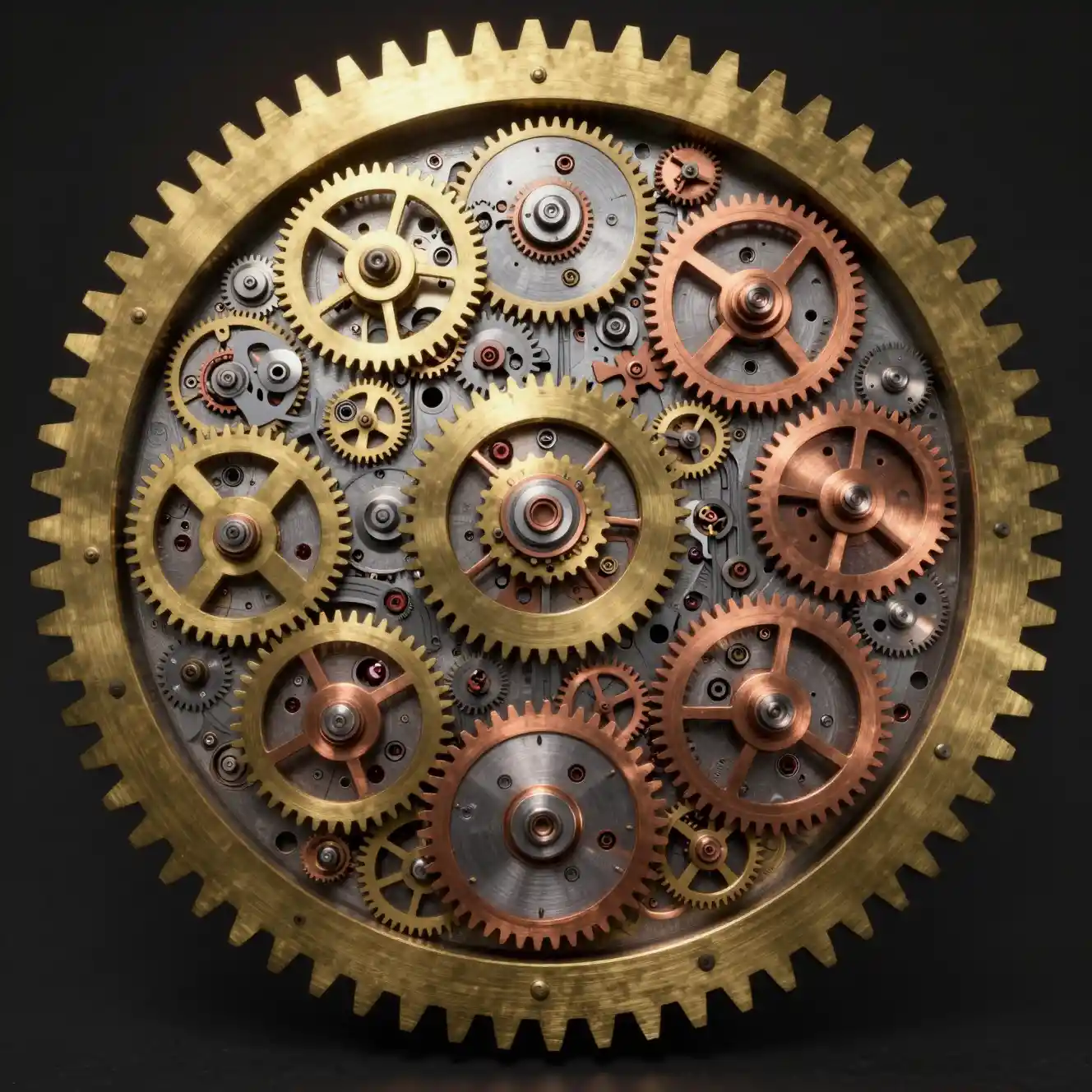 Colossal mechanical gear formed from infinite clockwork detail