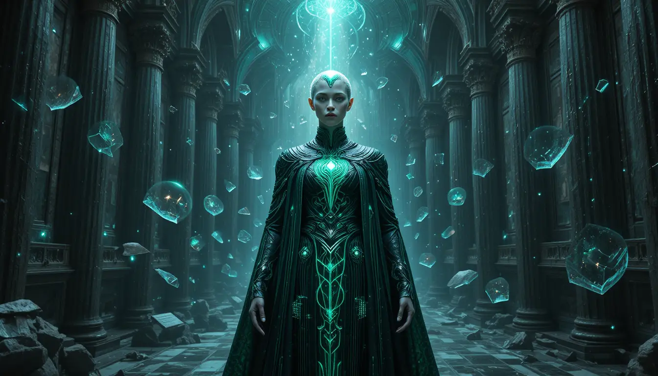 Smaragdäugiger Philosoph in einem himmlischen akademischen Heiligtum
