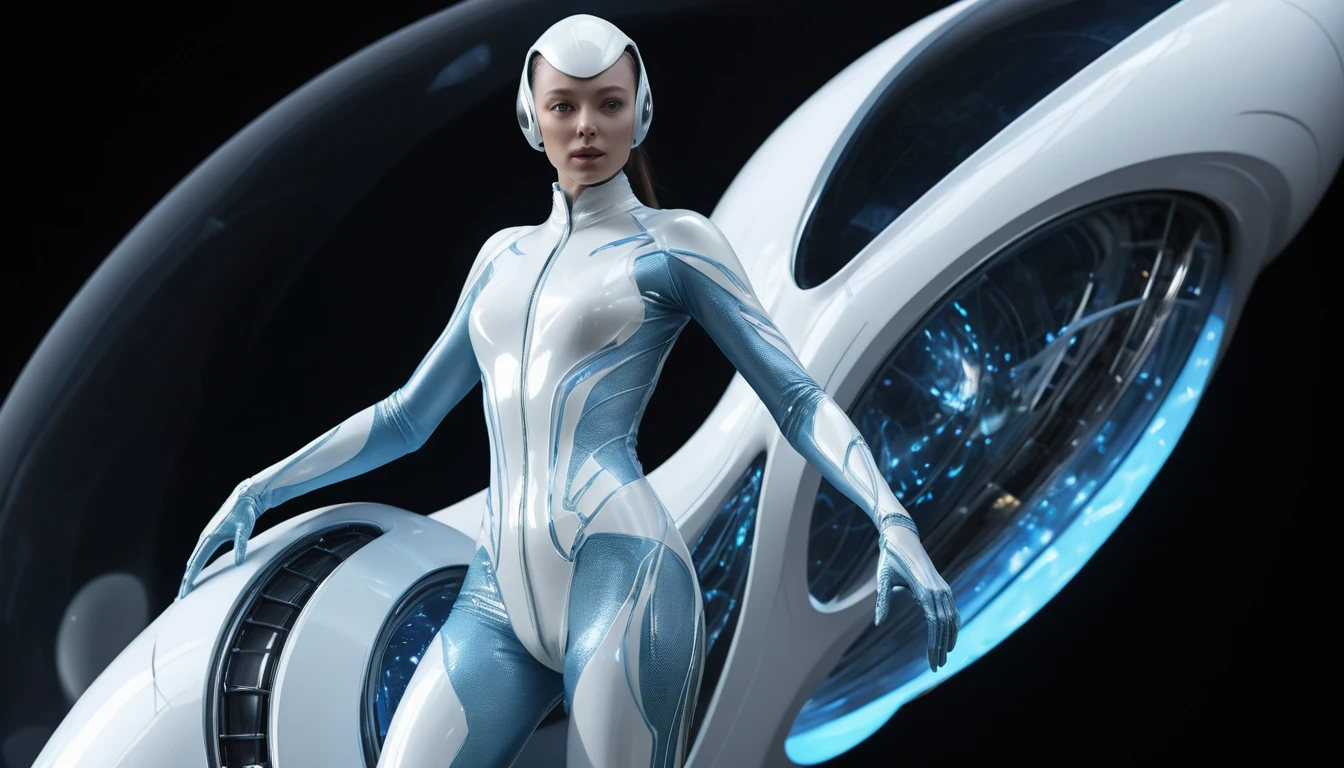 Biomorphic latex starship with glowing translucent hull in space