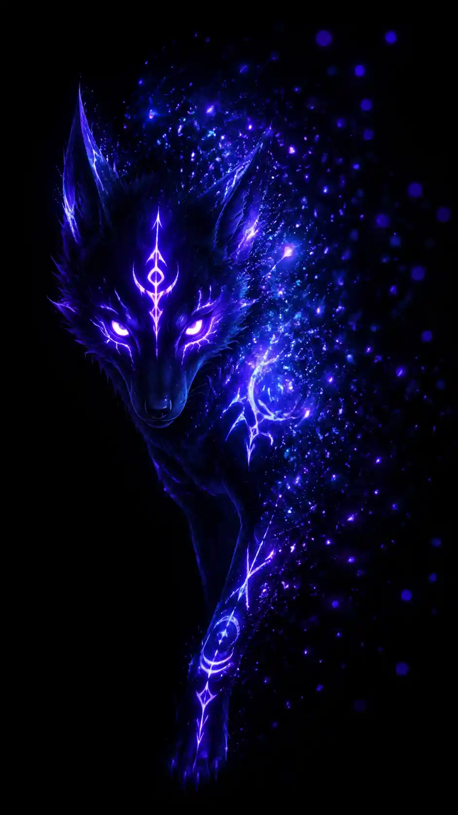 Ethereal creature dissolving into drifting neon particles