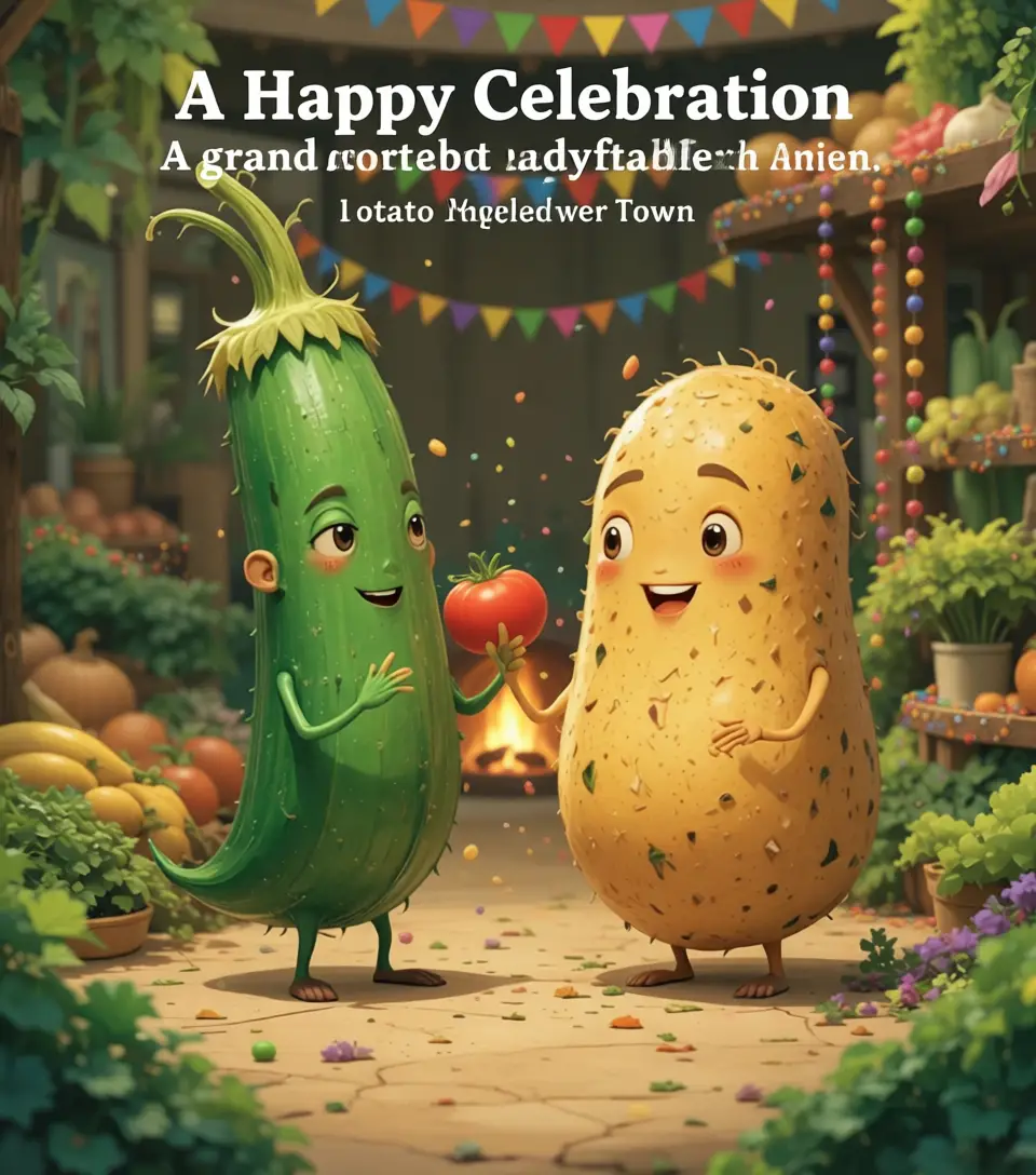 Cheerful vegetable party celebrating friendship and happiness