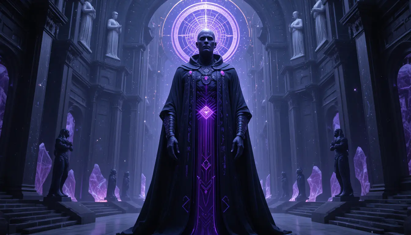 Erhabener Philosoph in einem violetten kosmischen Heiligtum