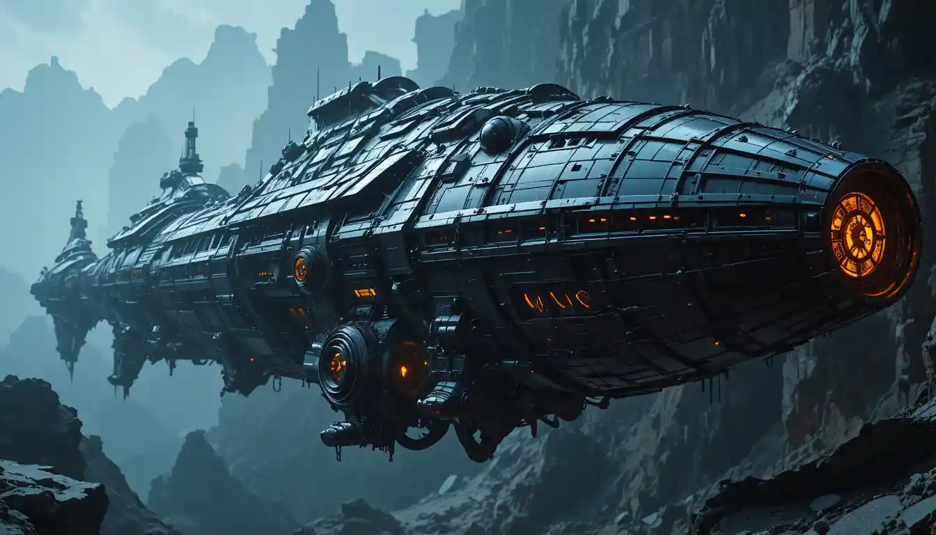 Gigantic living latex spaceship with glowing molten channels
