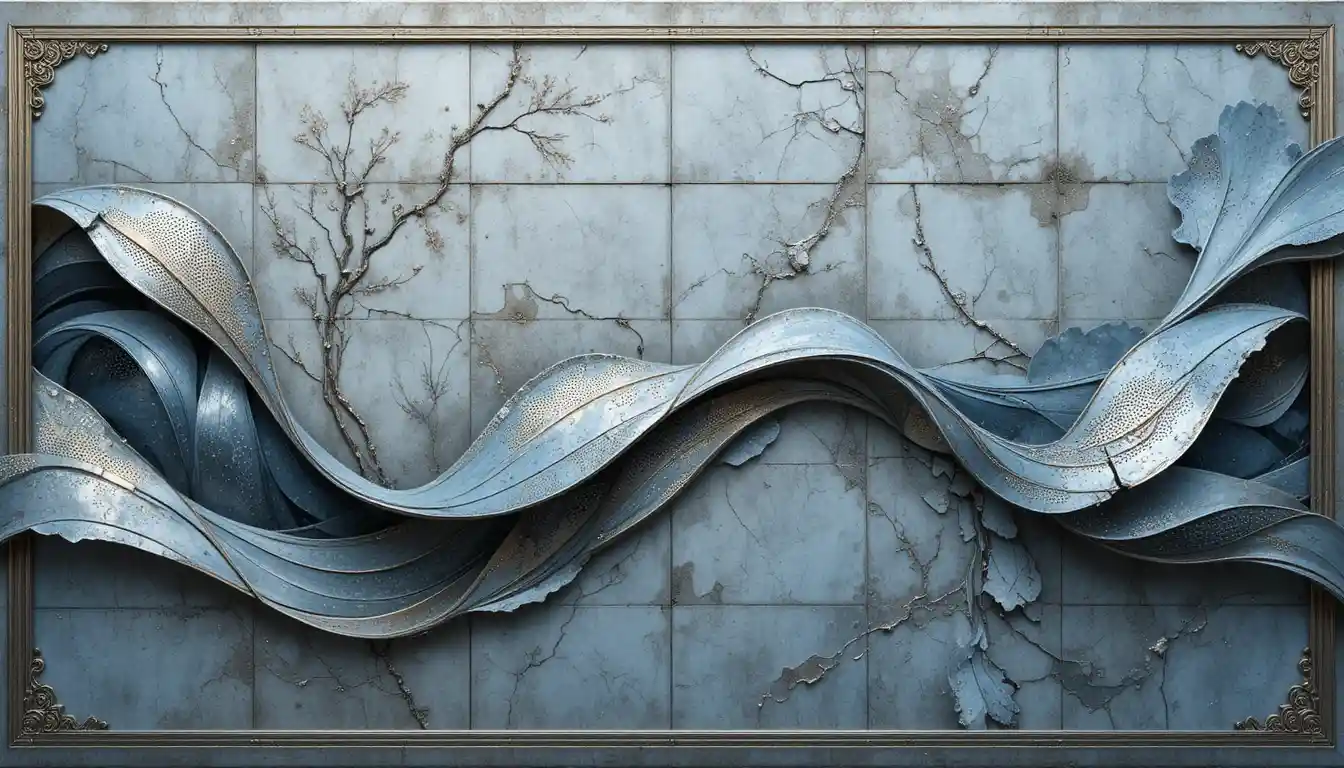 Abstract geometric tiles with flowing nature inspired patterns