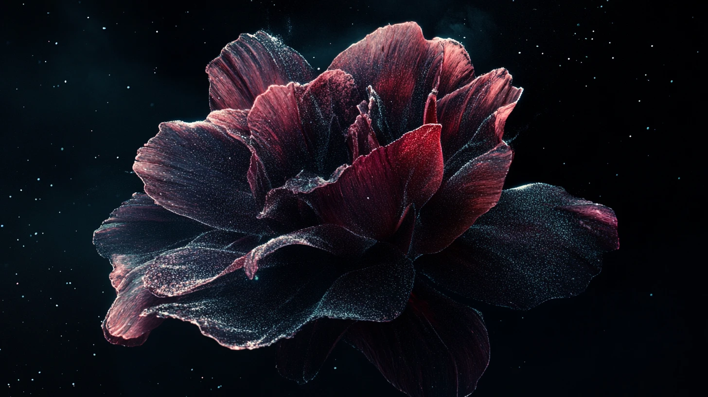 Abstract cosmic flower exploding in dark surreal space