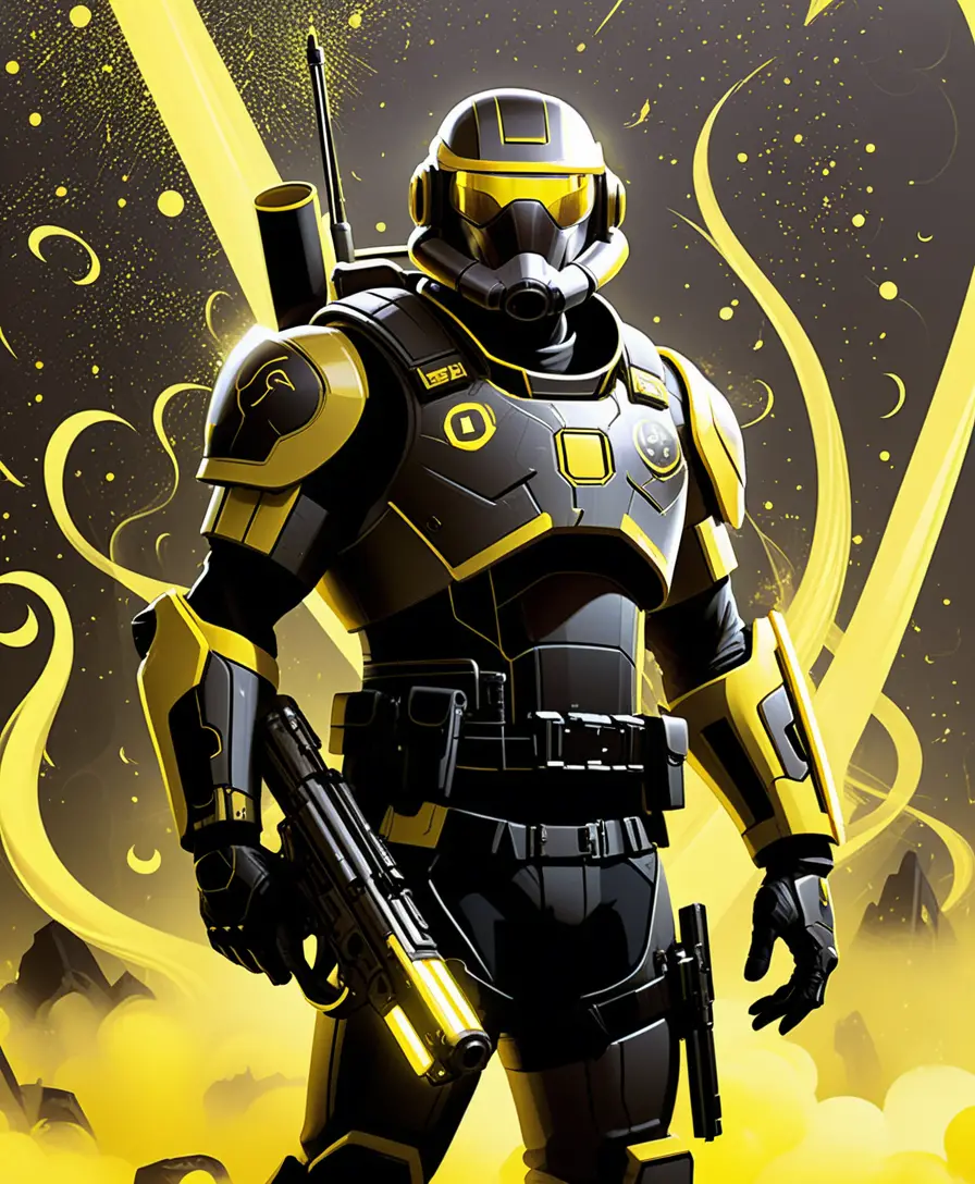 Engineer soldier in neon sci fi armor with shotgun