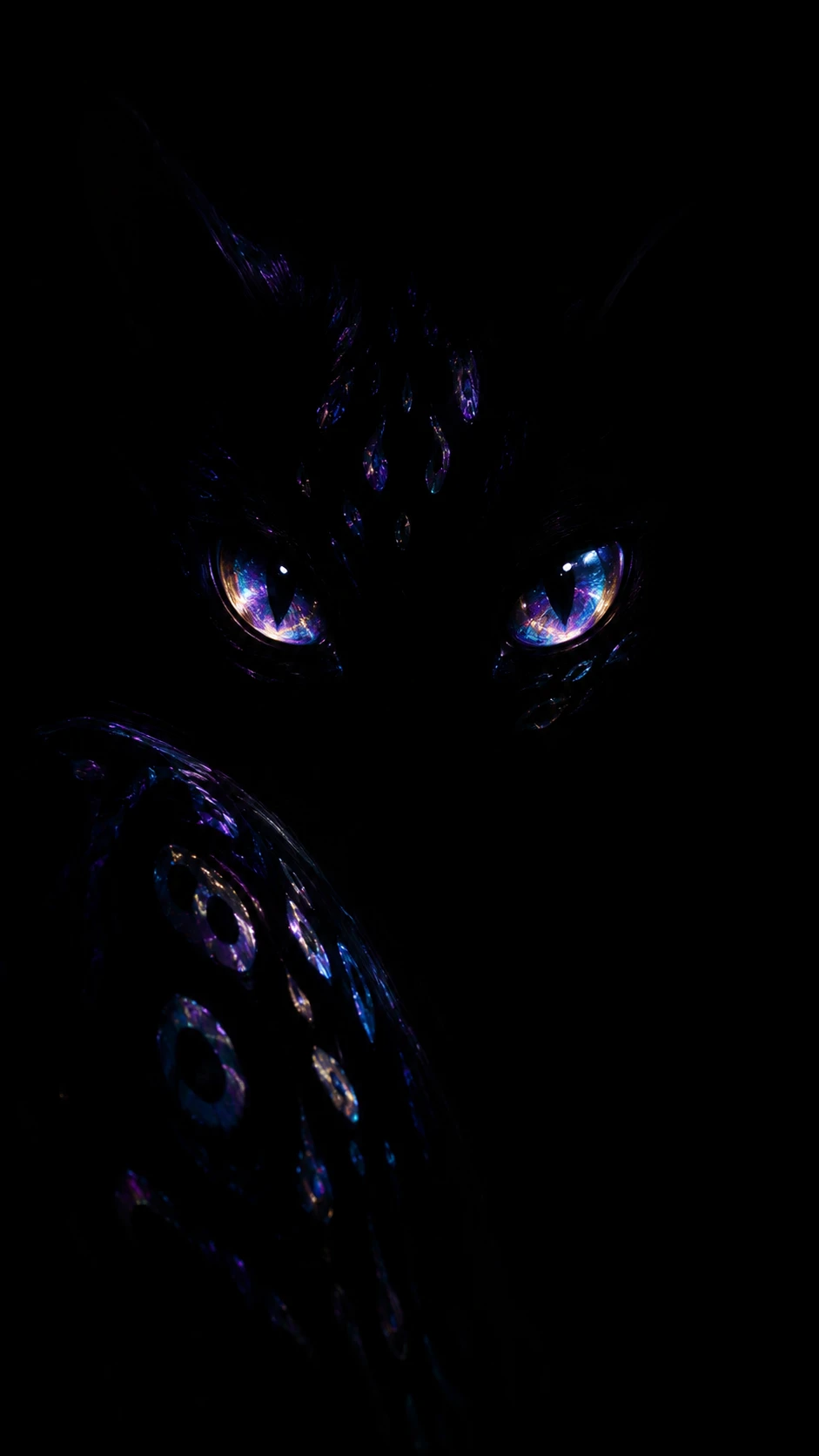 Glowing eyed creature emerging from deep blackness