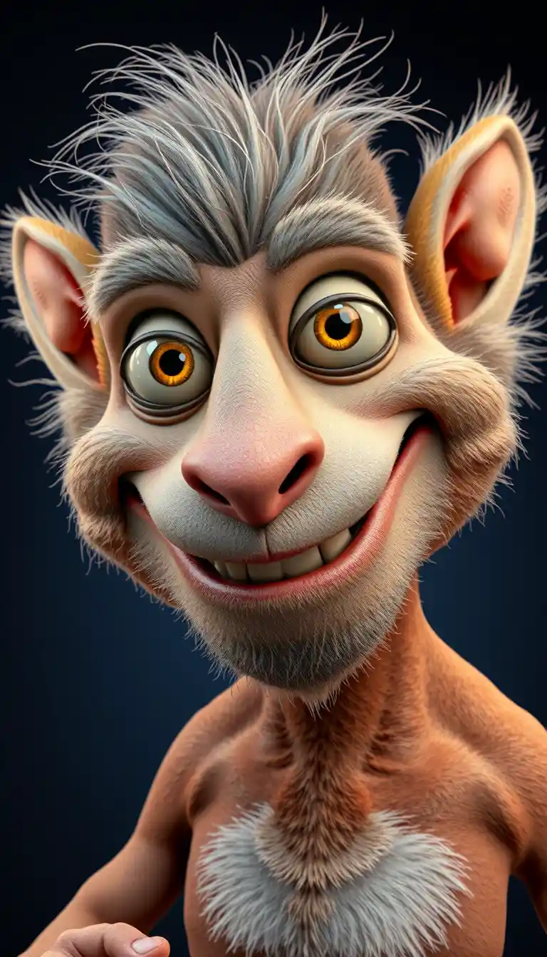 Crazy cartoon monkey creature in dramatic 3D portrait