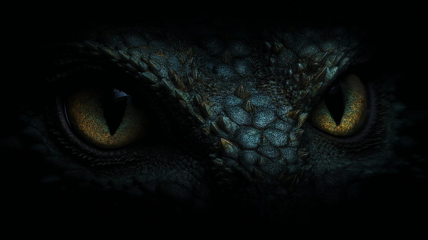 Glowing eyed creature emerging from deep darkness