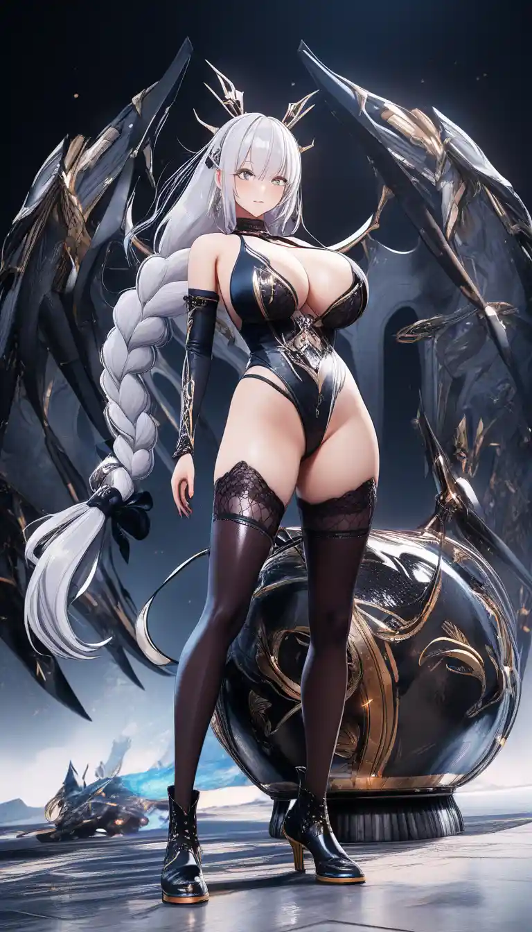Silver haired hunt goddess in revealing silver chiton