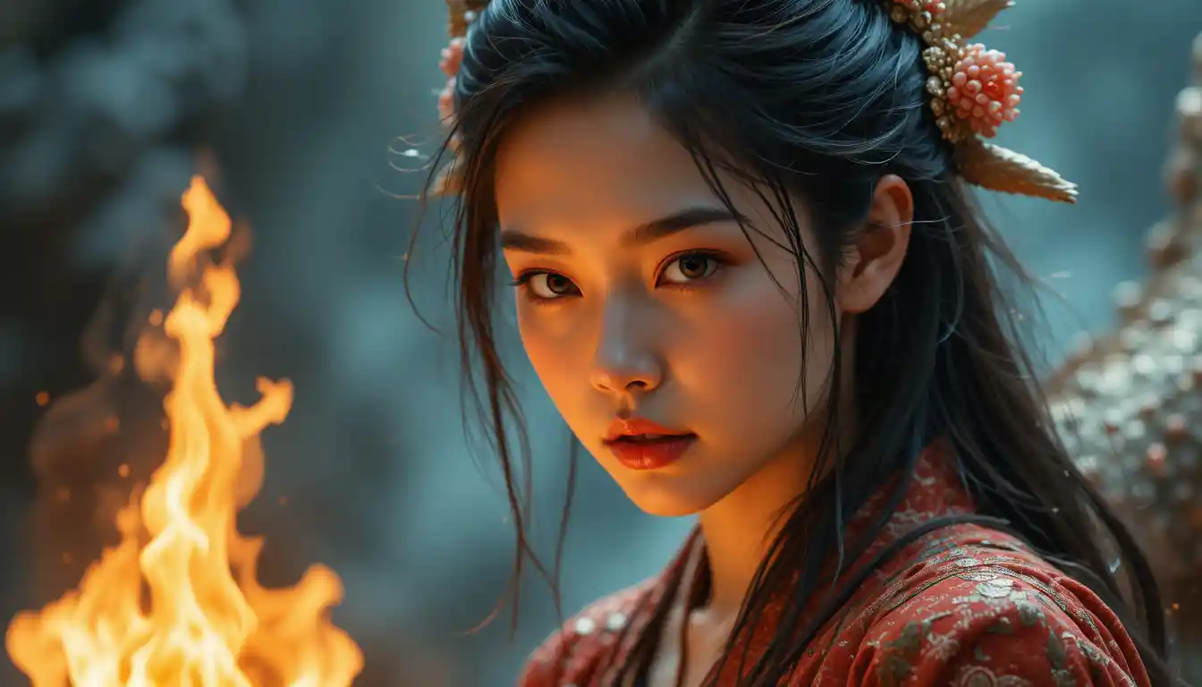 Close up of a Japanese woman with parted lips