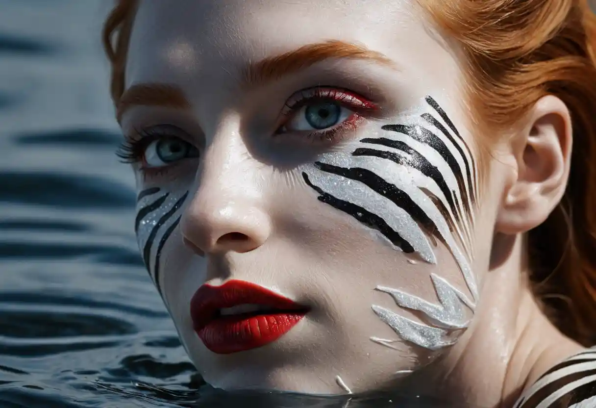Close up portrait of a woman with zebra shadows
