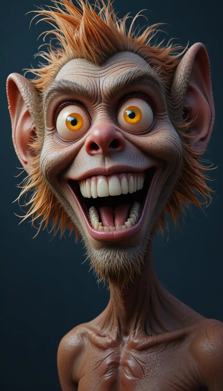 Crazy cartoon monkey portrait with wild expressive grin