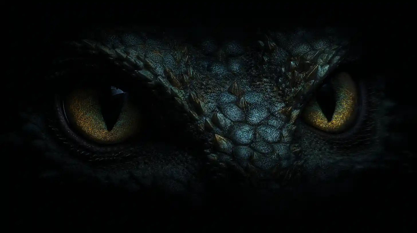 Glowing eyed creature emerging from deep darkness