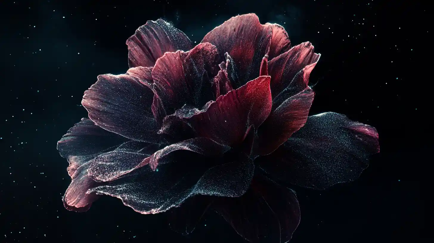 Abstract cosmic flower exploding in dark surreal space