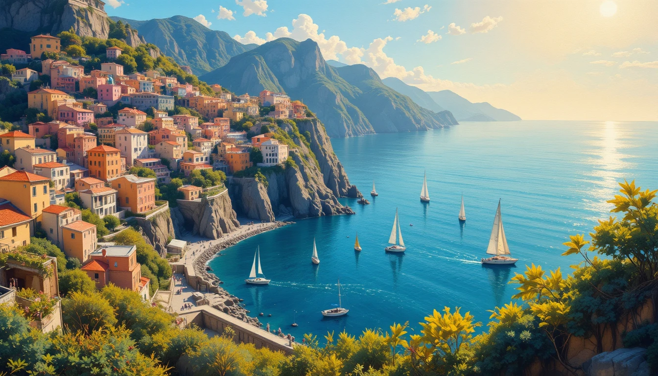Impressionist View Of A Sunlit Amalfi Coastal Town