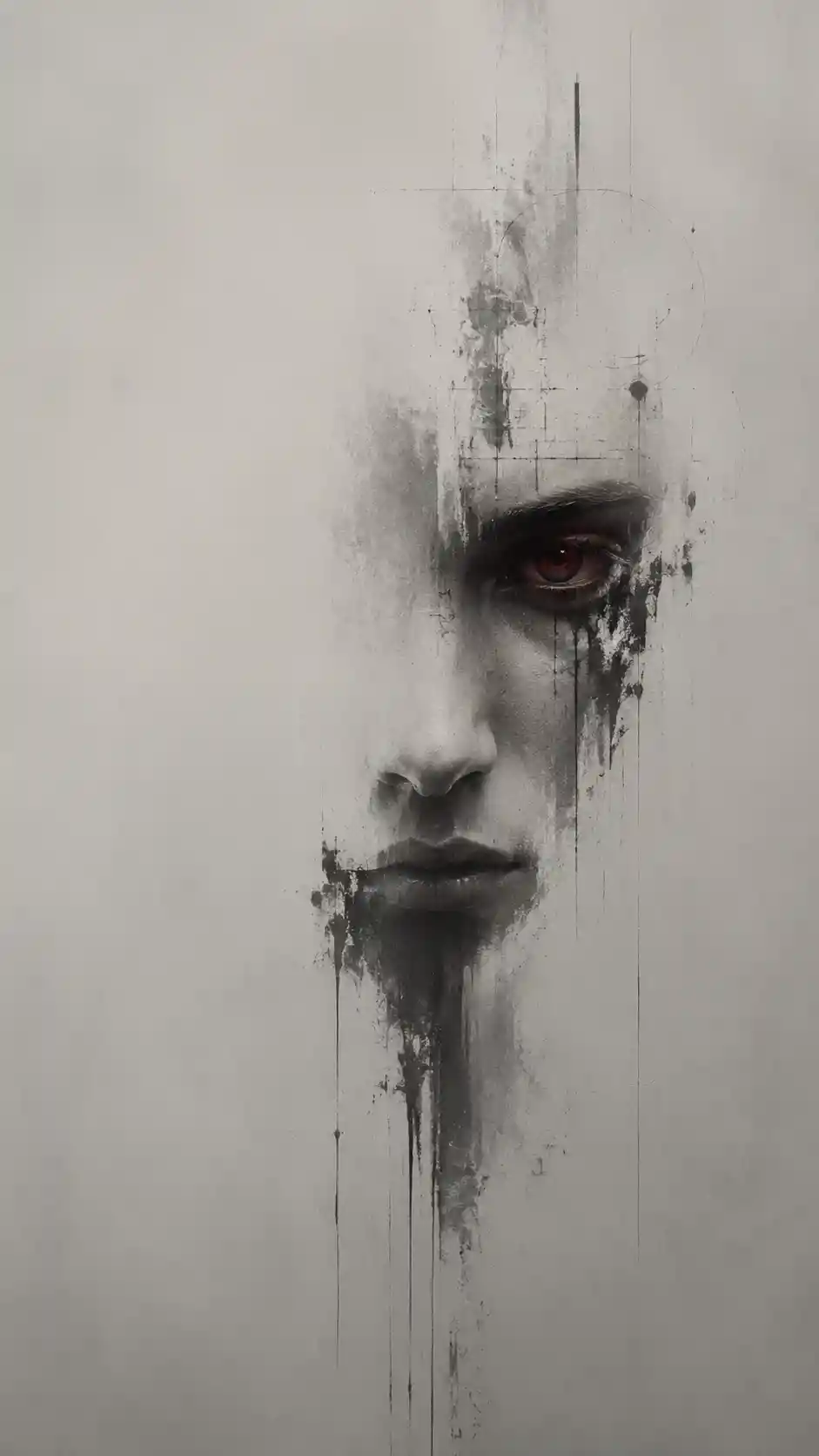 Minimal portrait face emerging from dark abstract space