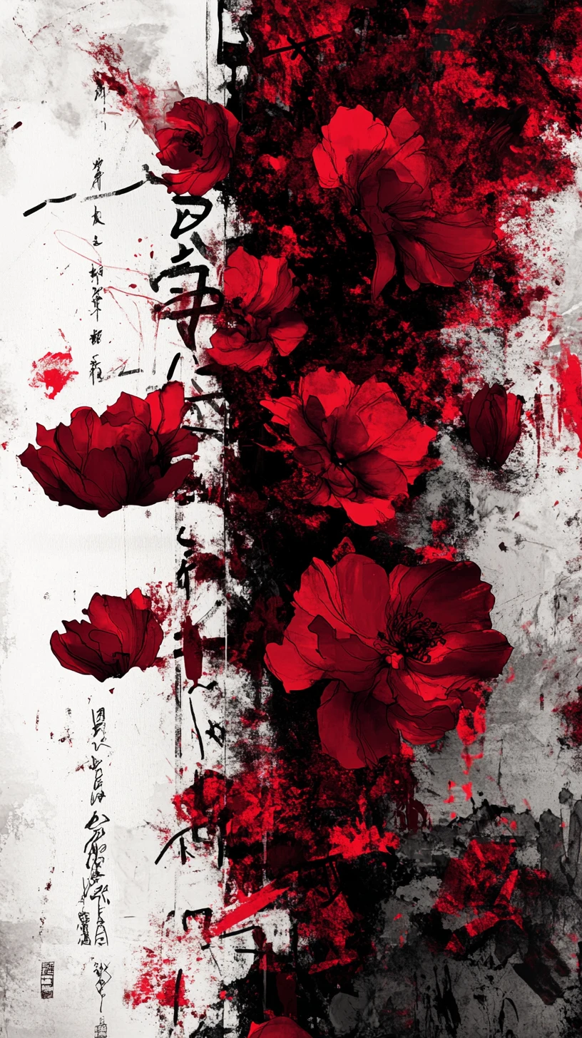 Abstract floral face formed from fragmented calligraphy
