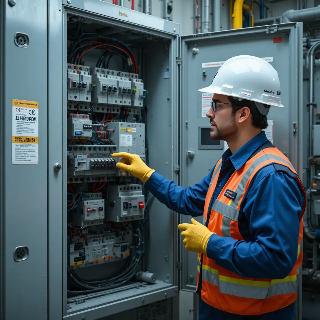 Electrical engineer teaching miniature circuit breaker safety