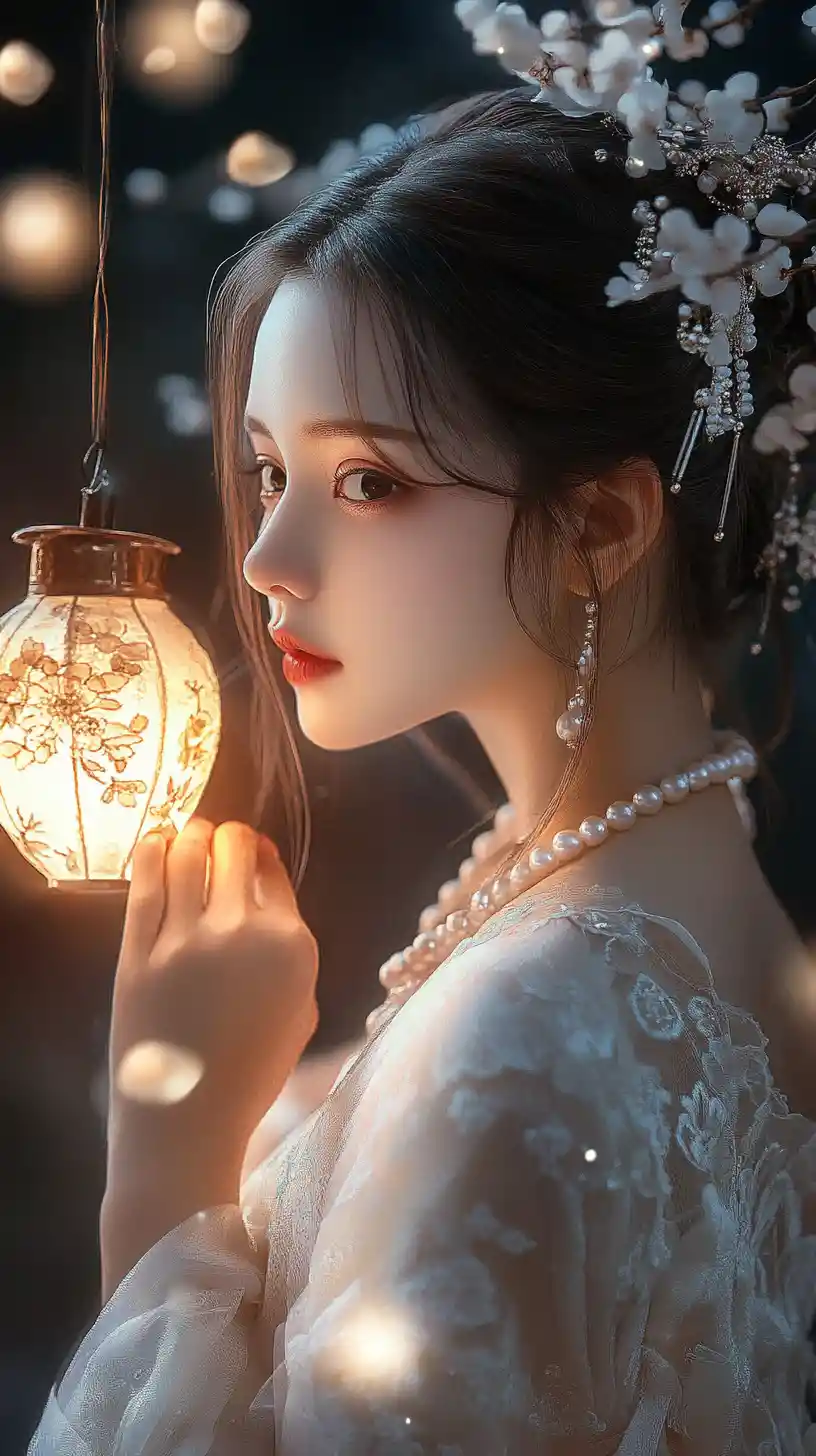 Lantern lit fantasy girl in ornate ancient inspired attire