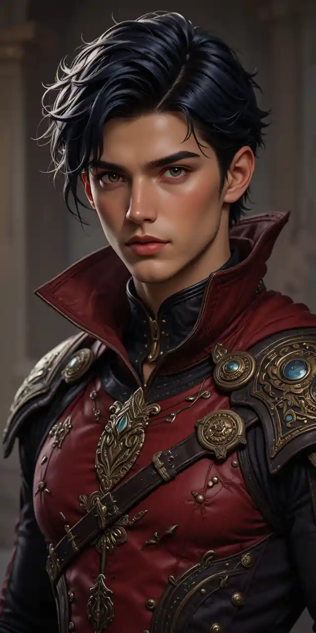 Young draconic warrior with golden eyes in anime style