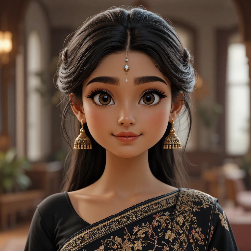 3D portrait of a confident Indian teen girl in black outfit