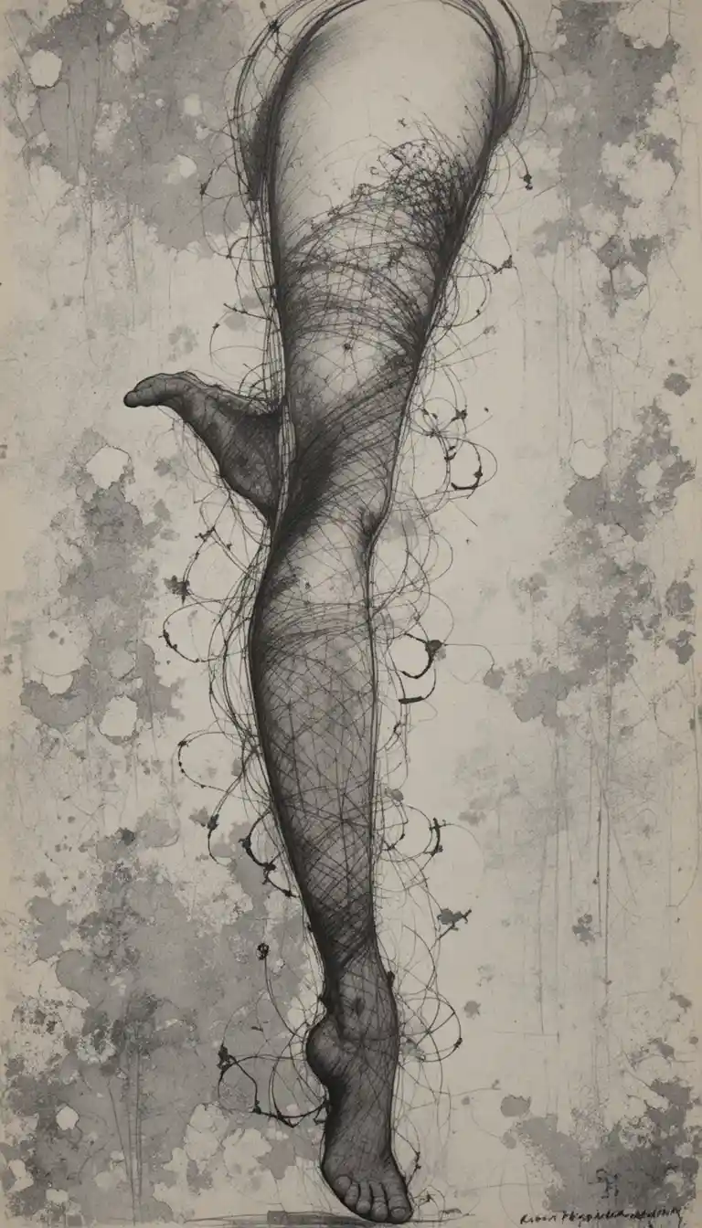 Charcoal drawing of a woman’s leg in elegant stockings