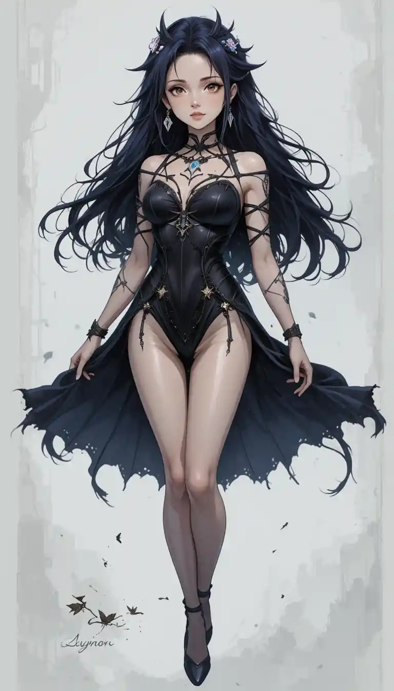 Young anime ghost witch girl in a dark fantasy world