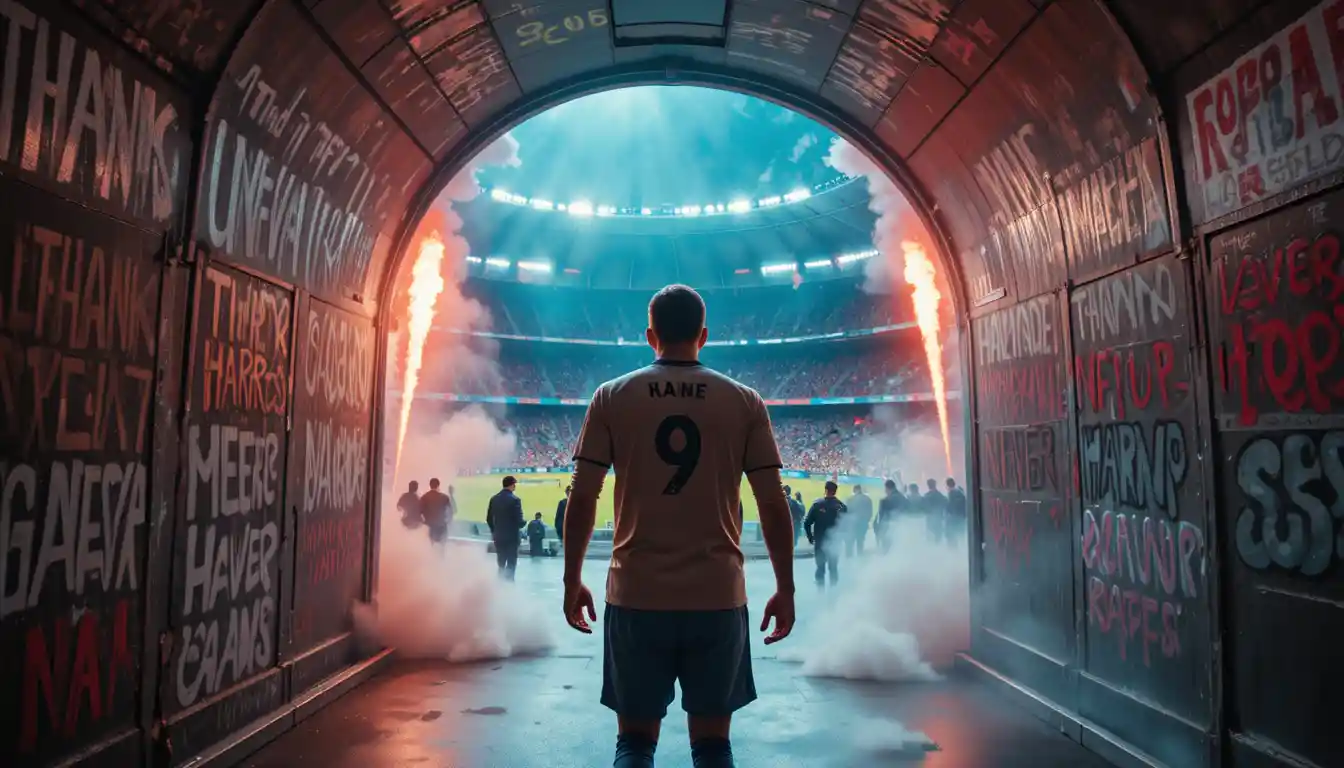 Soccer player walks from tunnel toward roaring stadium