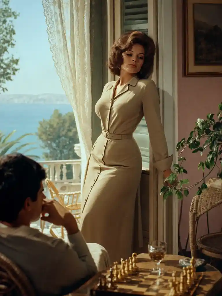 Elegant French style woman in soft cinematic sunlight