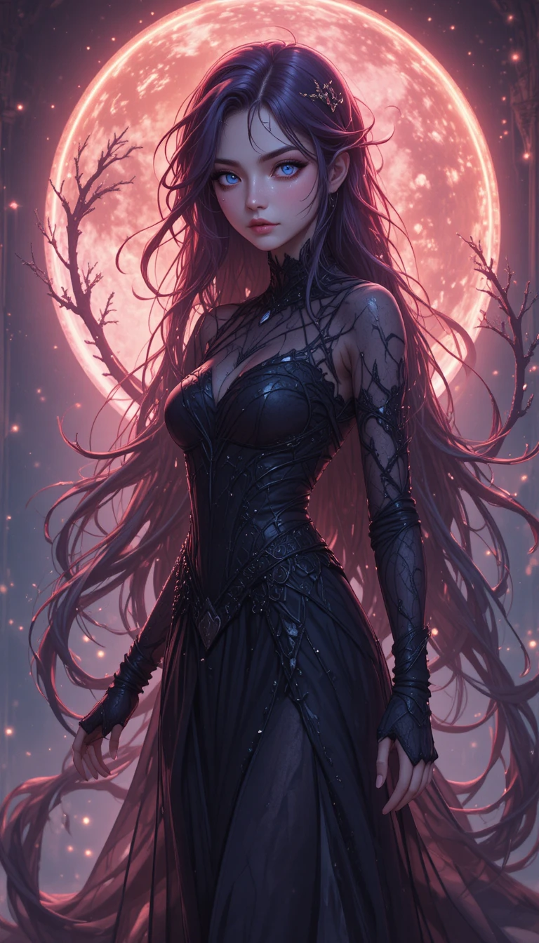 Young anime ghost witch girl in a dark fantasy world