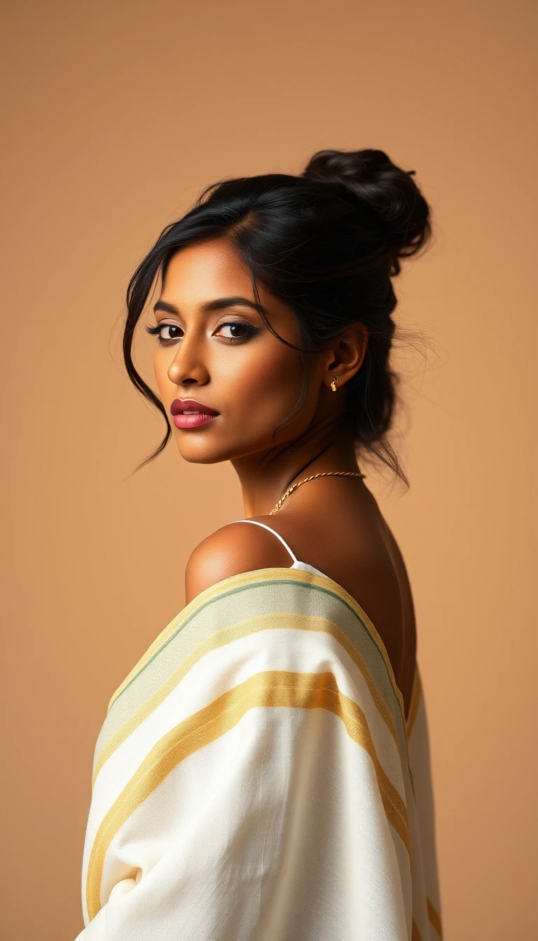 Serene profile portrait of a woman in white saree