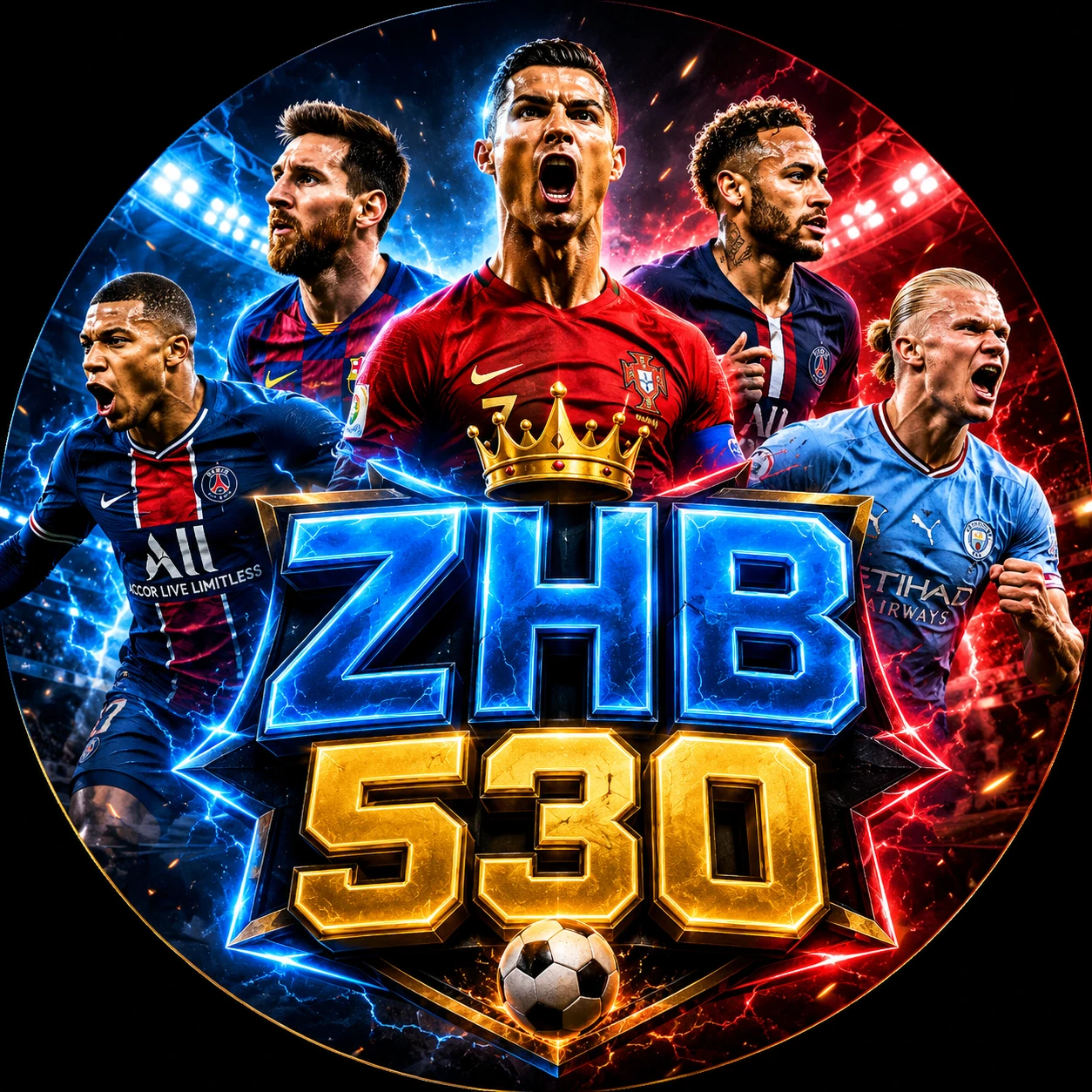 Soccer stars around bold ZHB 530 esports logo design