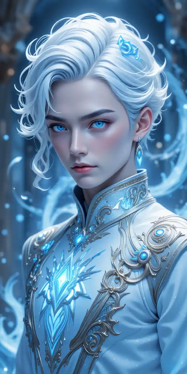 Elegant anime fantasy man with glowing dimensional aura