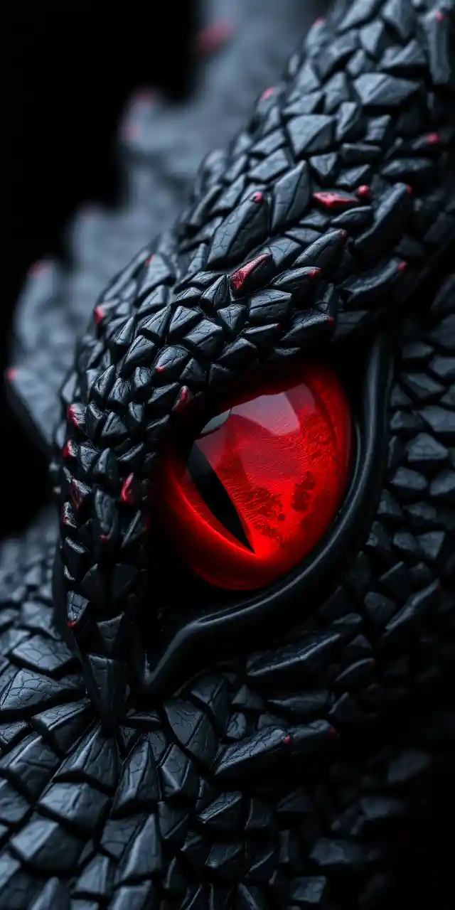 Extreme Close Up Of A Red Dragon Eye In Darkness