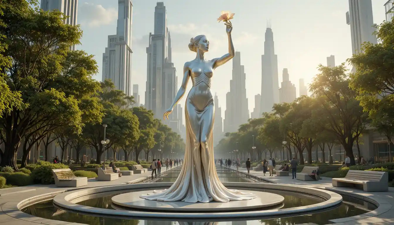Futuristic latex statue of a graceful female muse