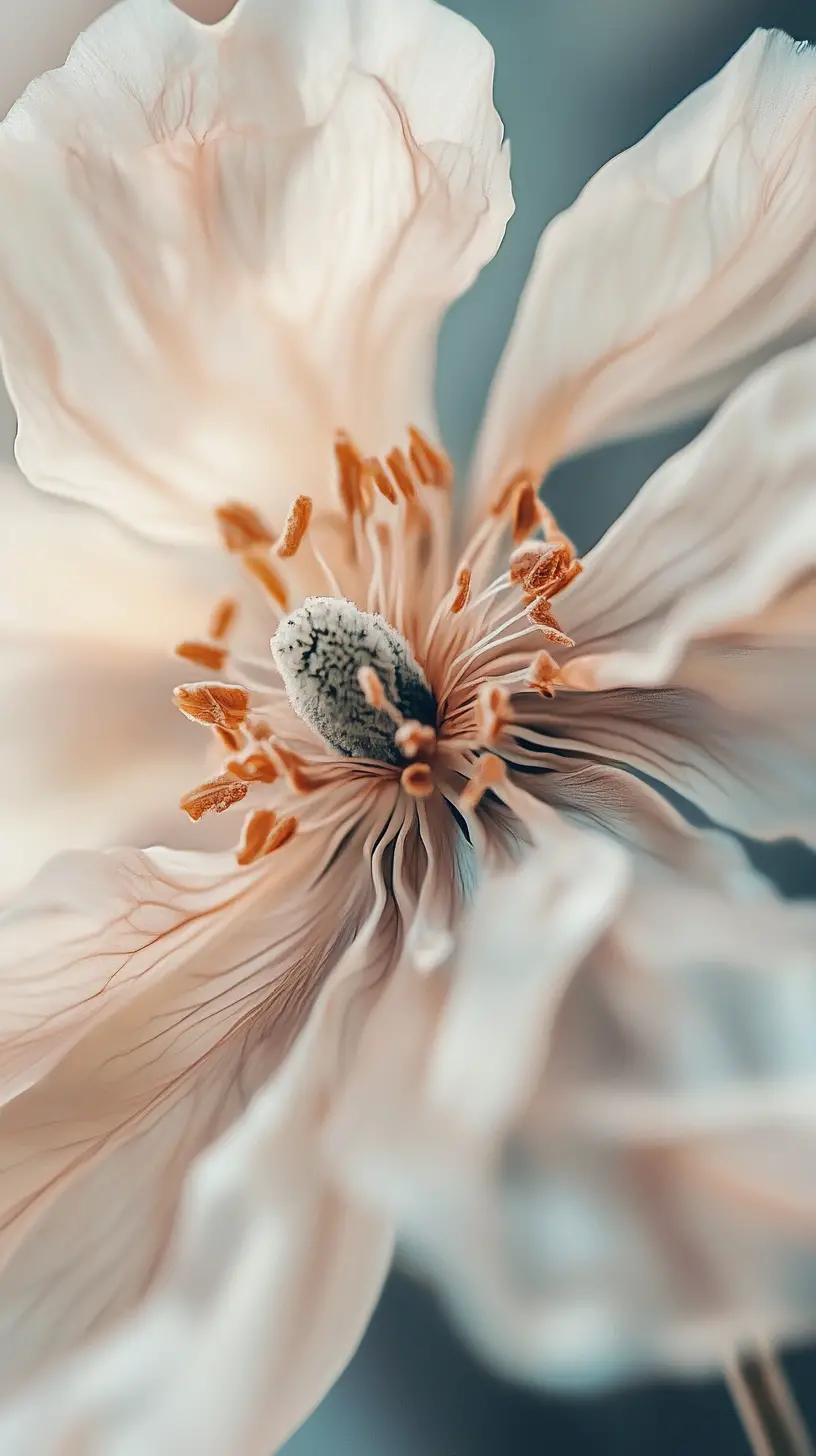 Macro study of a pale flower with softly blurred background