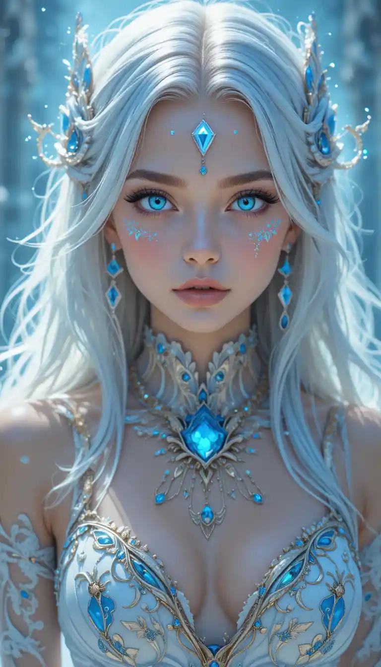 Anime eliatrope girl with glowing turquoise eyes and portals