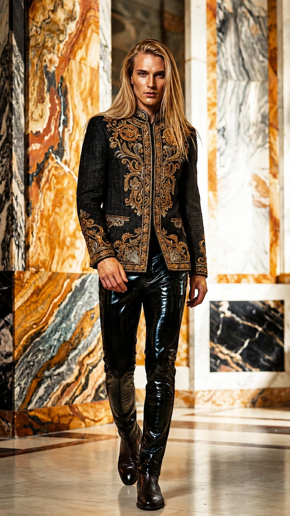 Elegant blonde male model in mystical fashion portrait