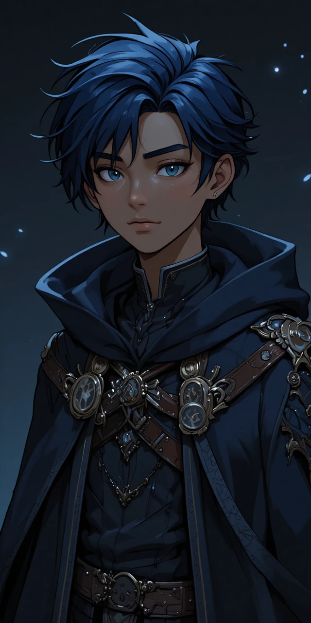 Teenage shadow assassin boy in dark anime fantasy
