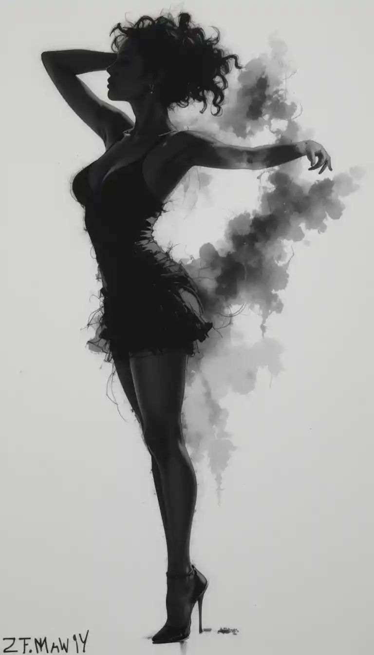 Charcoal drawing of a womans leg in elegant stockings