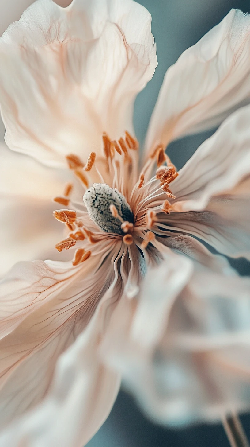 Macro study of a pale flower with softly blurred background