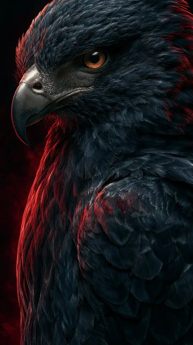 Close up portrait of a fierce hawk with fiery rim light