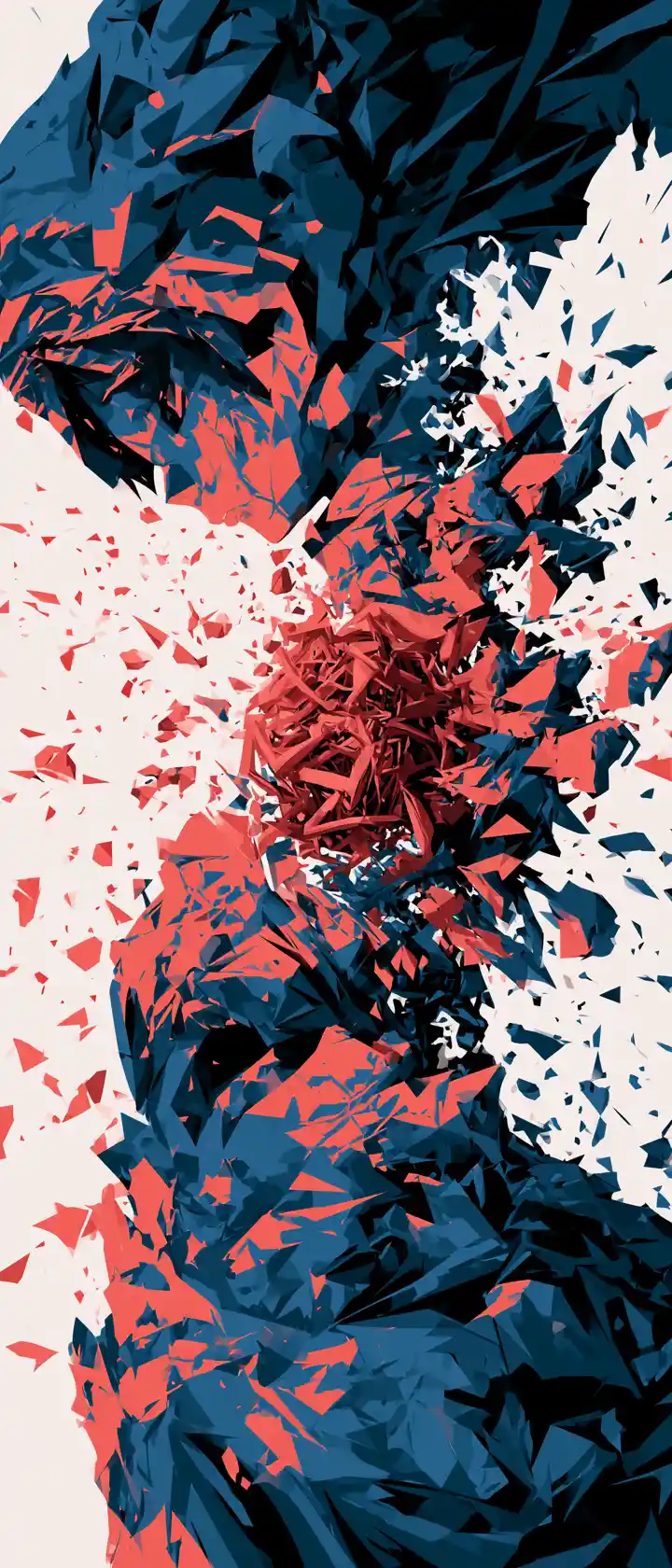 Fragmented anime figure in explosive vector abstraction