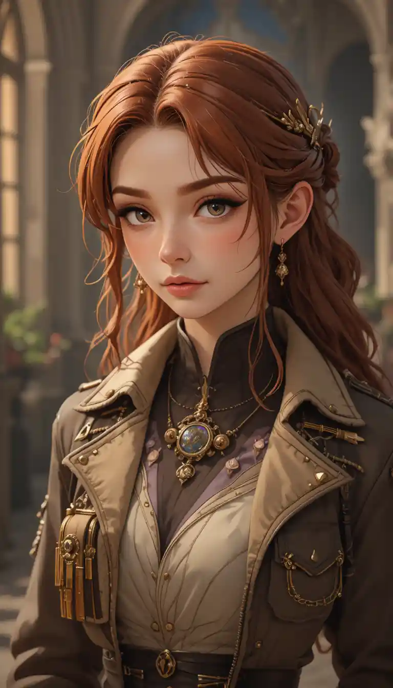 Anime enutrof woman with freckled skin and golden jewelry