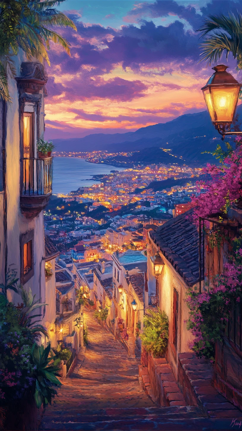 Vista notturna della storica città estiva di Puerto de la Cruz